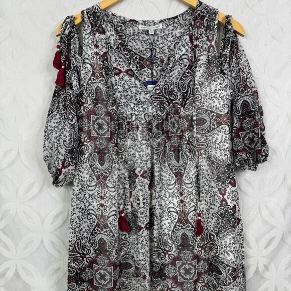 Rebecca Minkoff Multi Floral Cappy Dress Large Cold Shoulder SIze XS NWT $298 - Picture 12 of 13
